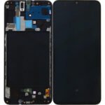 BLACK LCD SCREEN WITH FRAME for SAMSUNG A70